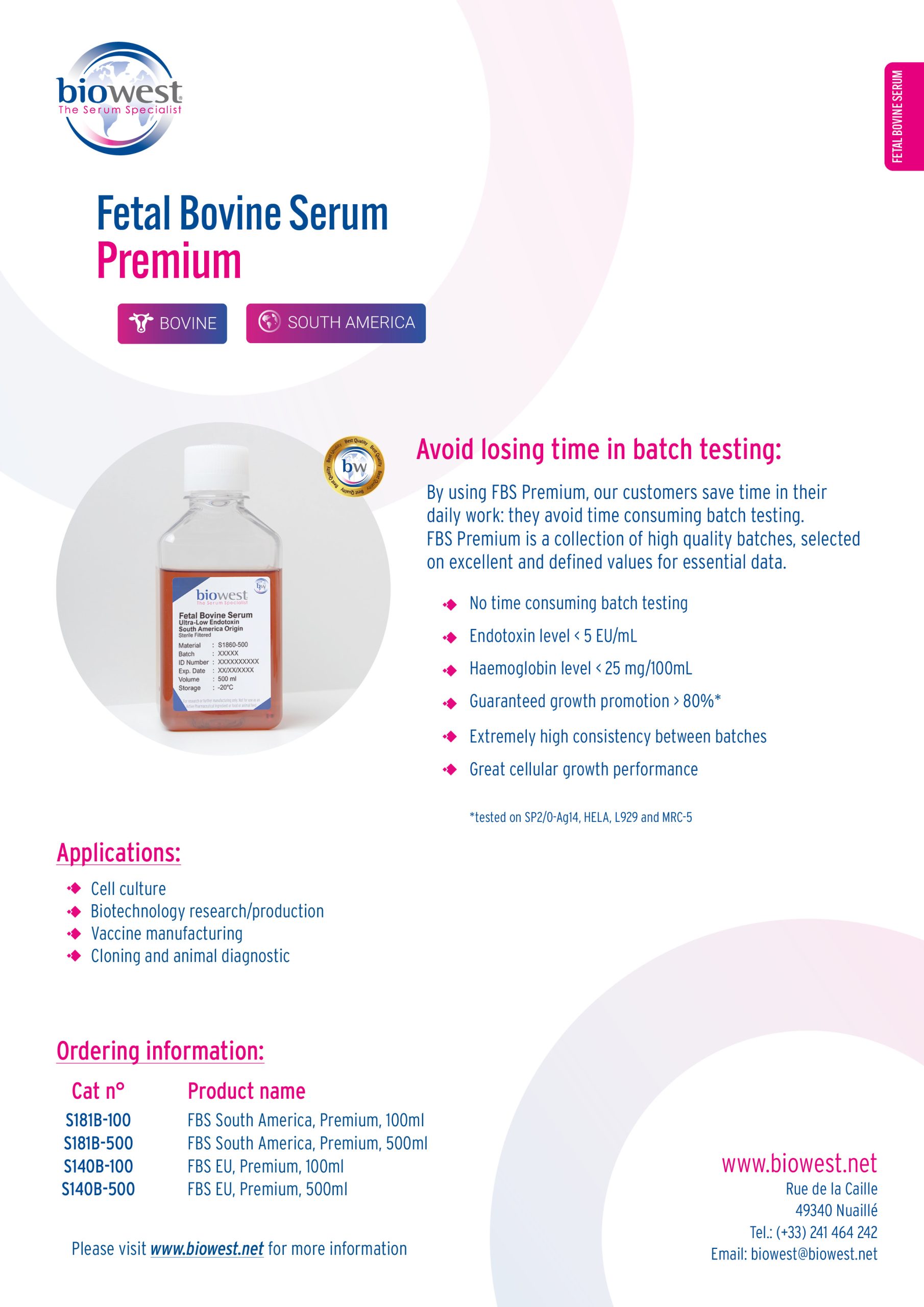 Flyer Fetal Bovine Serum (FBS) Premium - Biowest